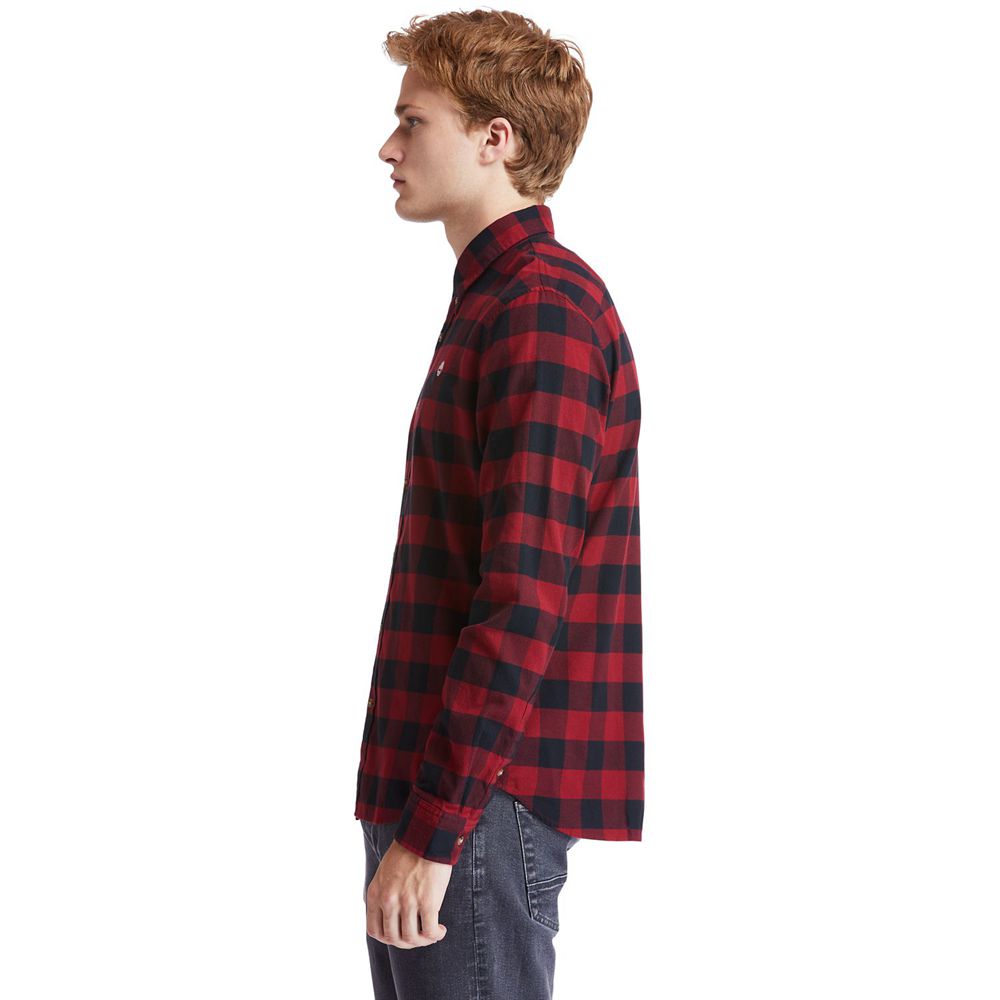 Timberland Mens Shirts Mascoma River Slim-Fit Long-Sleeve Check - Red/Black - India NK9163802